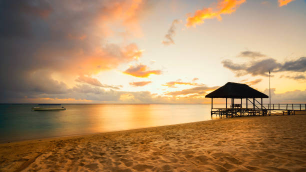 istock Jetty silhouette at sunset in Mauritius 824865304