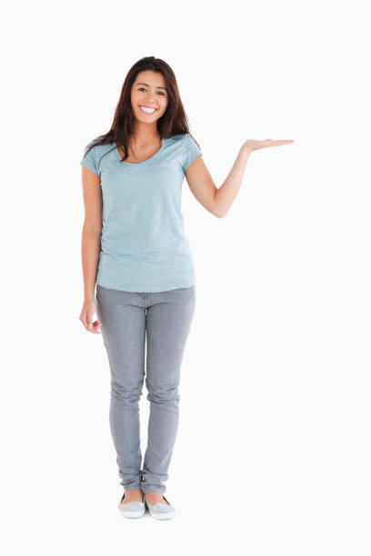 istock Gorgeous woman showing a copy space 824867930