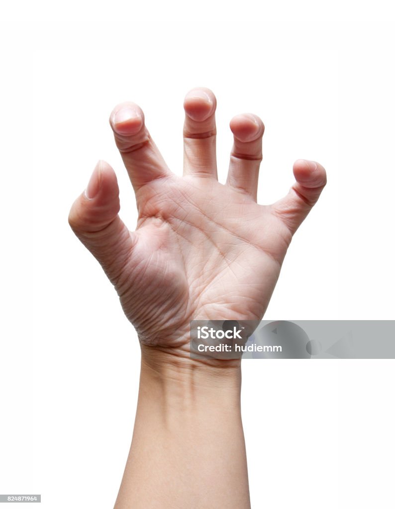 Hand in outstretched like a claw (Clipping path!) isolated Gripping Stock Photo