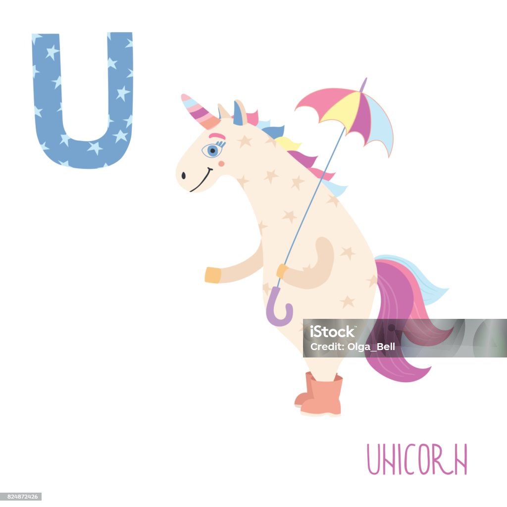 Vector Cute Kids Animal Alphabet Letter U For The Unicorn Stock  Illustration - Download Image Now - iStock