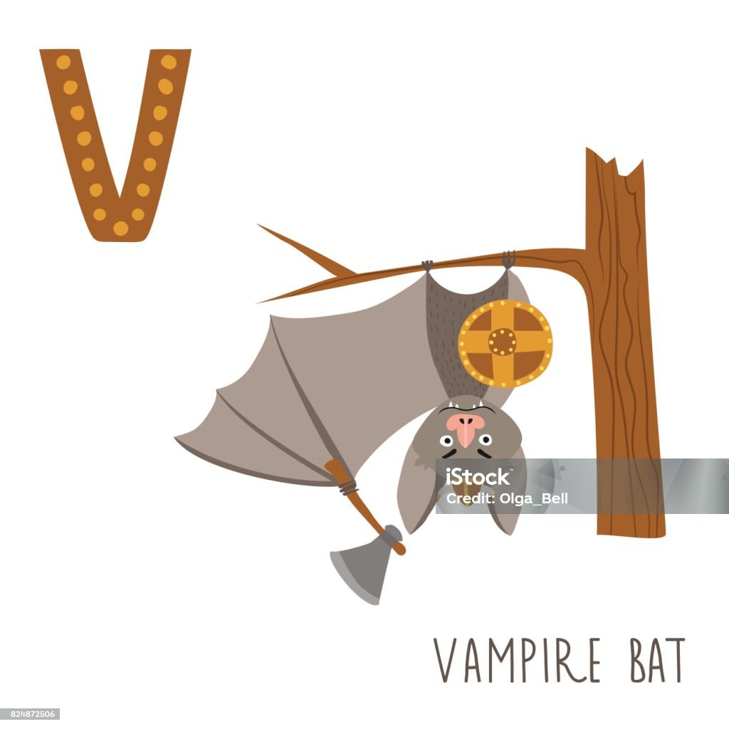 Vector Cute Kids Animal Alphabet Letter V For Vampire Bat Stock  Illustration - Download Image Now - iStock
