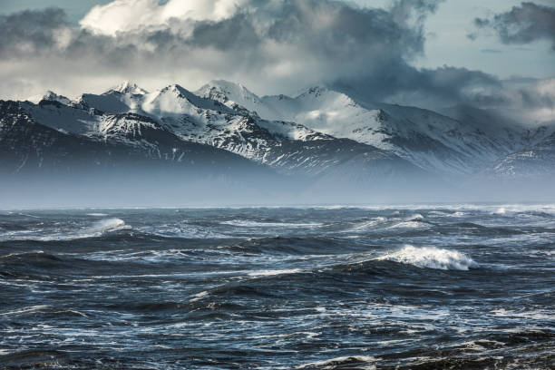 выдающийся природный живописный вид на побережье исландии - arctic circle wintry landscape mountain mountain range стоковые фото и изображения