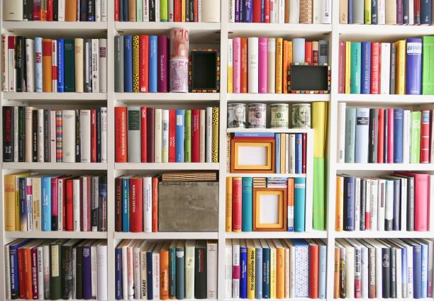 istock Filled books shelves with some backgrounds: space for copy 824877108