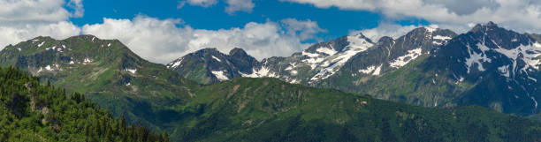 istock Tops of mountains range with snow caps. Greater Caucasus Mountain Range. 824880042