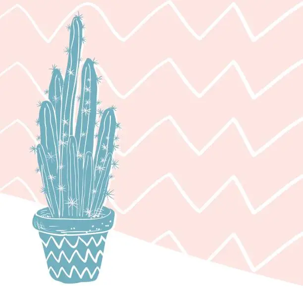 Vector illustration of Cute Hand Drawn Cactus Background