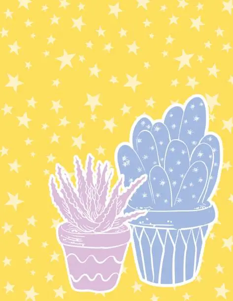 Vector illustration of Cute Hand Drawn Cactus Background