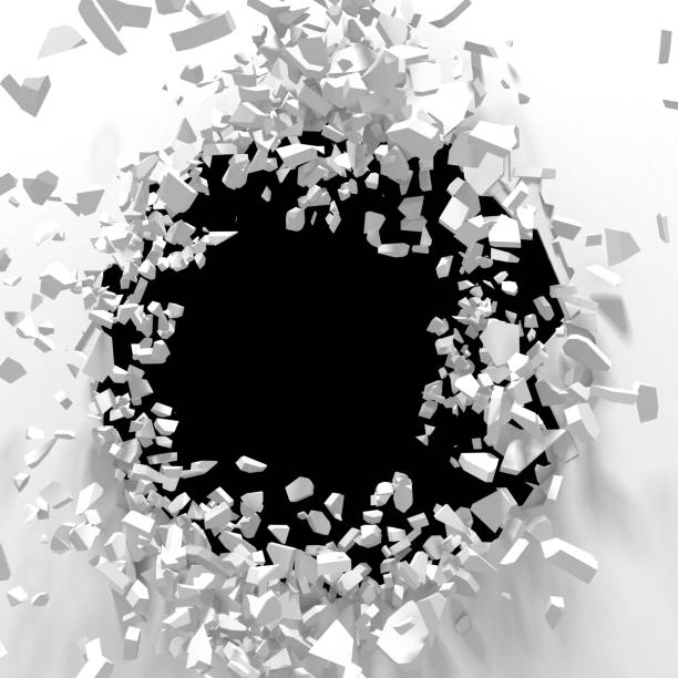 istock Dark destruction cracked hole in white stone wall 824887590