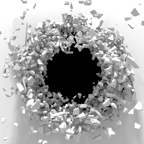 istock Dark destruction cracked hole in white stone wall 824887794