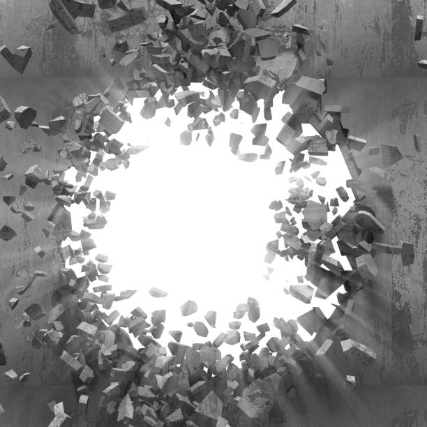 istock Cracked big hole in broken concrete wall to light 824887878