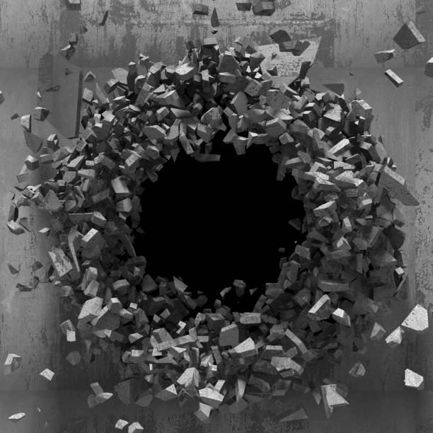 istock Dark explosion hole of concrete old wall 824888106