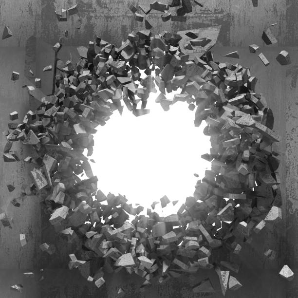istock Cracked big hole in broken concrete wall to light 824890498