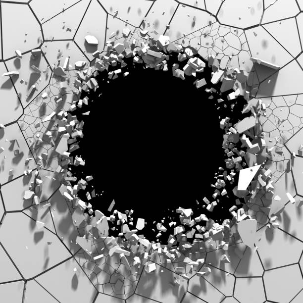 istock Dark destruction cracked hole in white stone wall 824890606