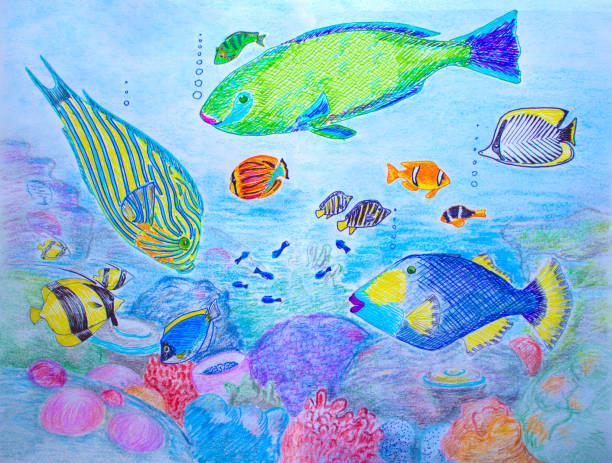 istock Hand-drawn illustration Coral fishes. Colorful pen drawing on white paper 824894540