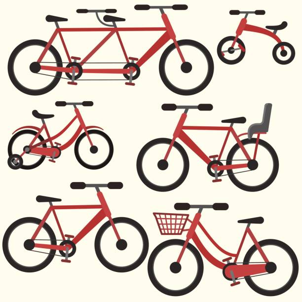 ilustrações de stock, clip art, desenhos animados e ícones de flat colorful red vector bicycle set - bicycle isolated basket red