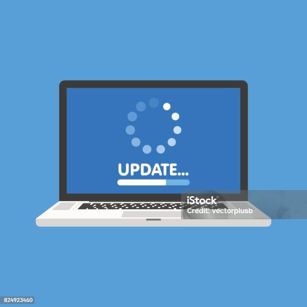 Vetores de Atualização De Software Do Sistema E O Conceito De Atualização Processo De Carregamento Na Tela Do Laptop Ilustração Vetorial e mais imagens de Atualização de software