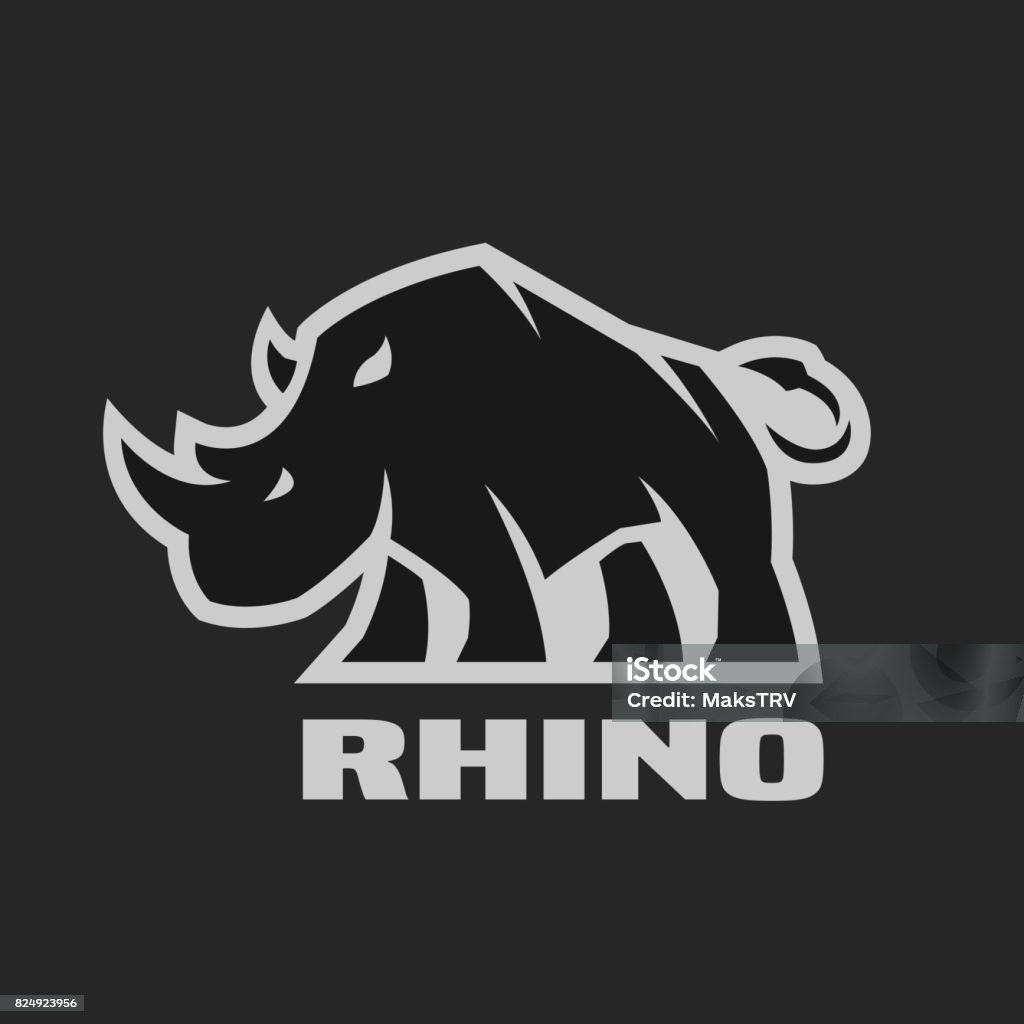 Rhinocéros en colère. Icône monochrome sur fond sombre. Illustration vectorielle. - clipart vectoriel de Rhinocéros libre de droits