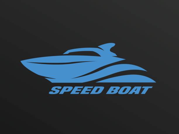 ilustrações de stock, clip art, desenhos animados e ícones de speed boat icon on a dark background. vector illustration. - motorboat nautical vessel speedboat speed