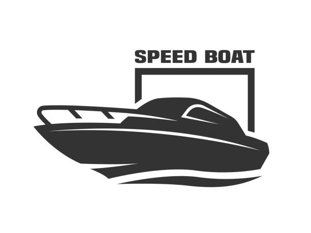 illustrazioni stock, clip art, cartoni animati e icone di tendenza di icona monocromatica del motoscafo, emblema. illustrazione vettoriale - motorboat activity speed nautical vessel