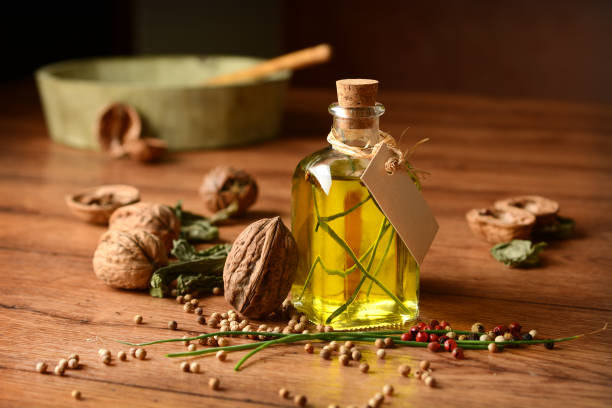 istock Olive oil flavored with walnuts and chives 824924230
