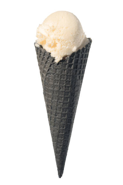 istock black cone, waffle cup with ice cream is isolated on white background, close up 824935524