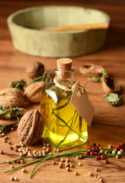 istock Olive oil flavored with walnuts and chives 824942312