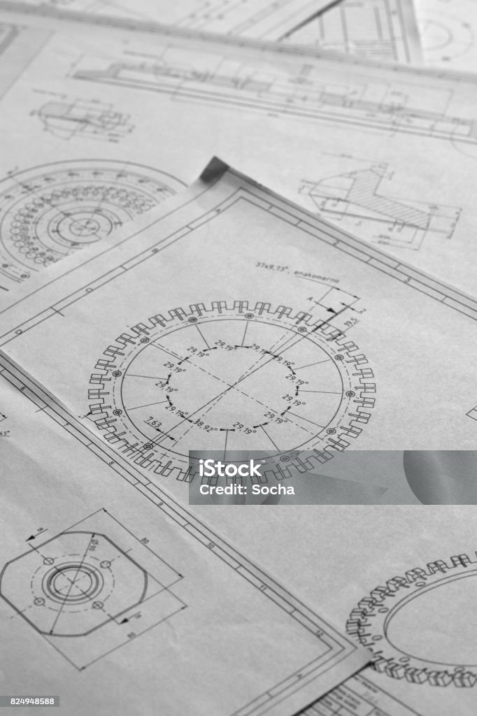 Blueprint Drawing Part Mechanical Engineering Blueprint Stock Photo - Download Image Now ...