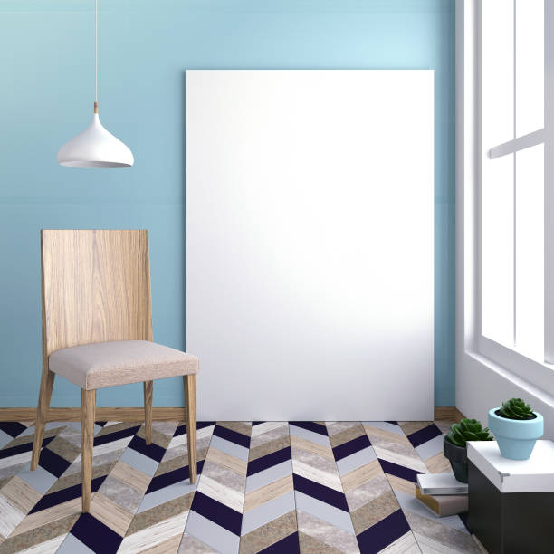 istock 3d illustration, modern interior with frame, poster and chair. poster mock up 824956762
