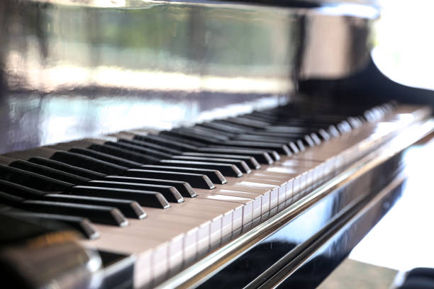 istock Closeup view of black and white piano keys 824960132