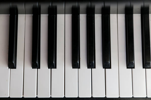 istock Closeup view of black and white piano keys 824961296