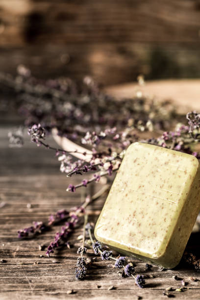 istock Spa soap on wooden background 824965930