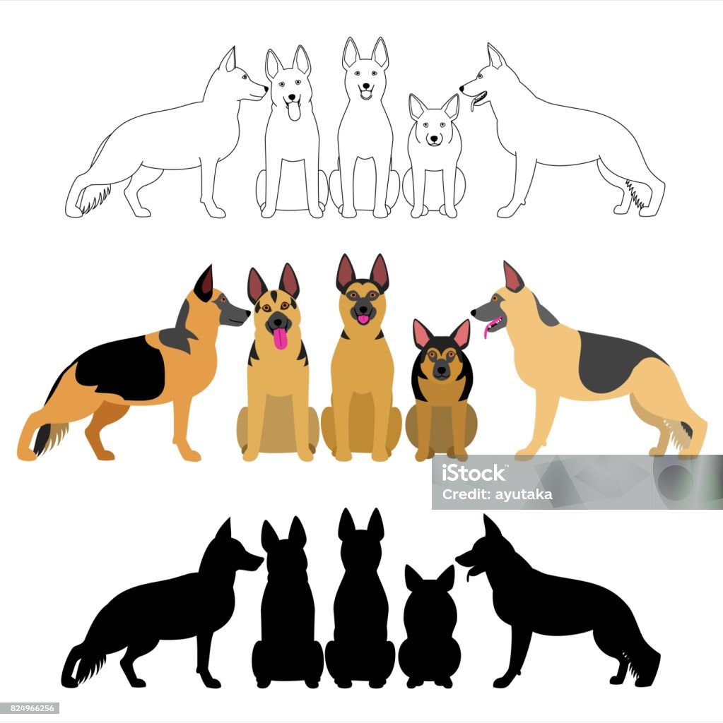 set of german shepherd group set of german shepherd group. German Shepherd stock vector