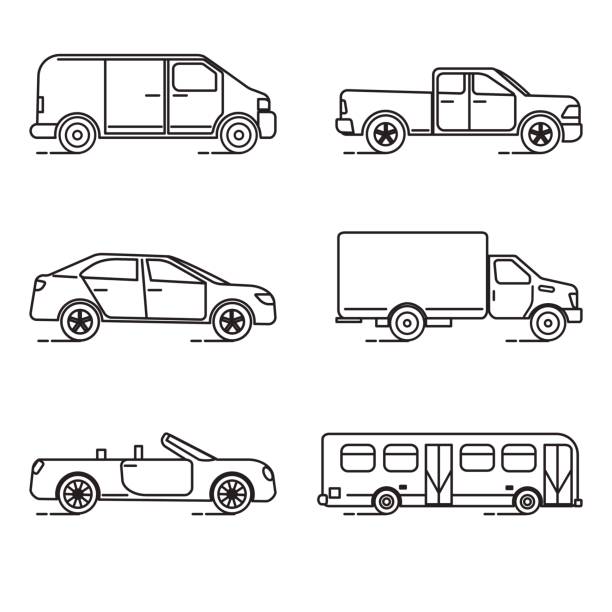 набор тонких иконок транспортировки линии - public transportation isolated mode of transport land vehicle stock illustrations
