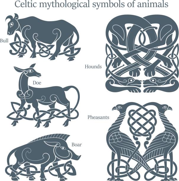 illustrazioni stock, clip art, cartoni animati e icone di tendenza di antico set di animali simbolo mitologico celtico - celtic culture celtic style dog tied knot