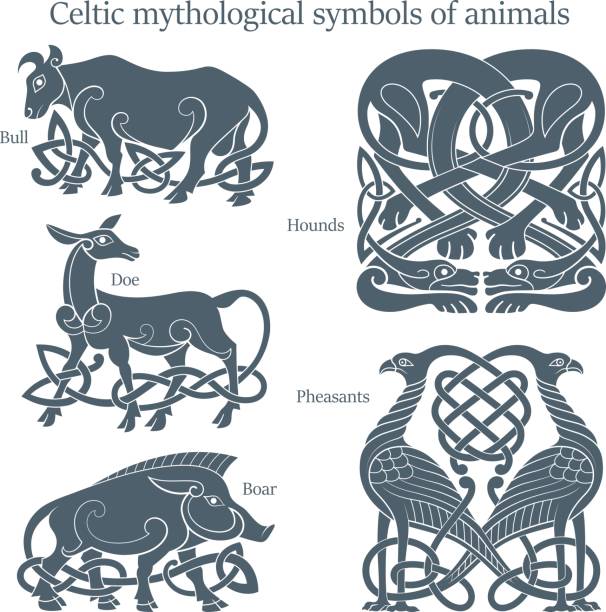 starożytny celtycki mitologiczny symbol zwierząt zestaw - irish culture obrazy stock illustrations