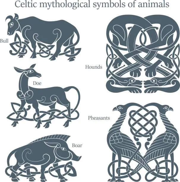 Vector illustration of Ancient celtic mythological symbol animals set