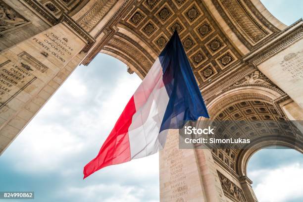 Flag Of France At Arc De Triomphe Stock Photo - Download Image Now - France, Flag, Arc de Triomphe - Paris