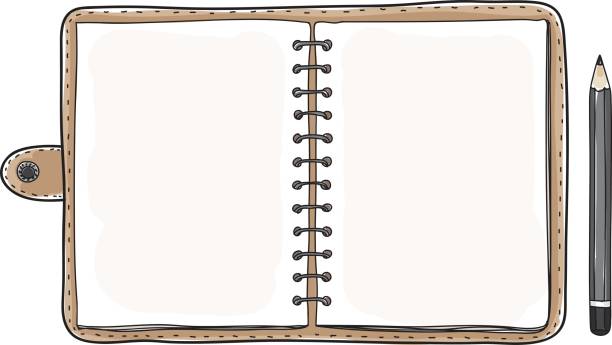 ilustrações de stock, clip art, desenhos animados e ícones de vintage notebook notebook and black pencil  vector art illustration - diary