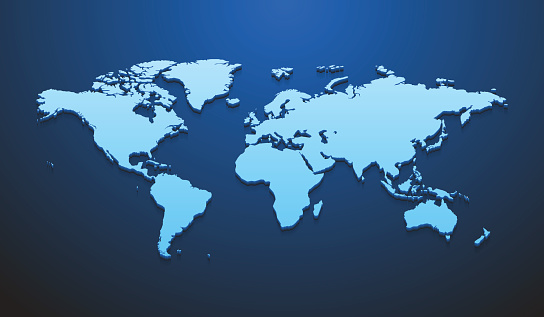 Vector illustration of world map mockup for infographics on the dark blue background.