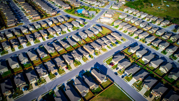 istock High contrast dramatic feeling Aerial Drone View above Suburb Austin , Texas 824995412
