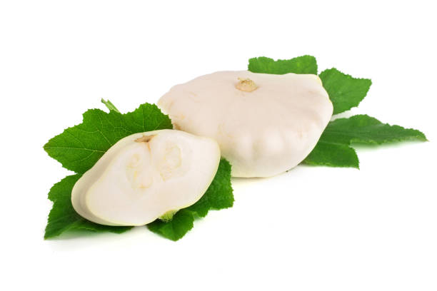 istock Patty pan Squash with leaf isolated on white background. Pattypan 824999482