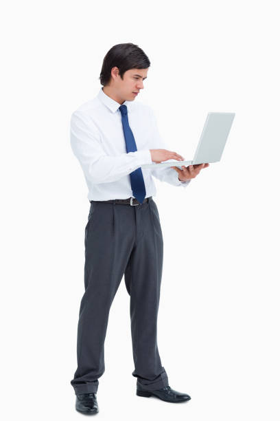 istock Side view of tradesman working on his laptop 825005698
