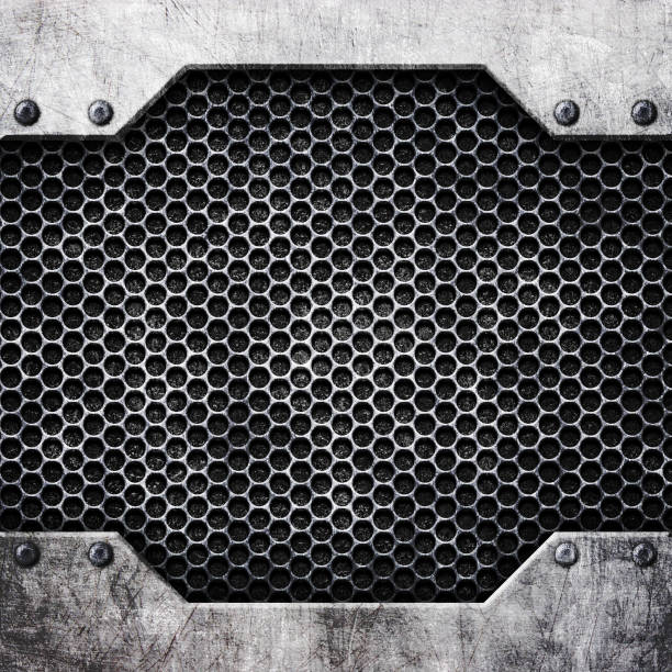 istock metal mesh reinforced plates and rivets, background, 3d, illustration 825006102
