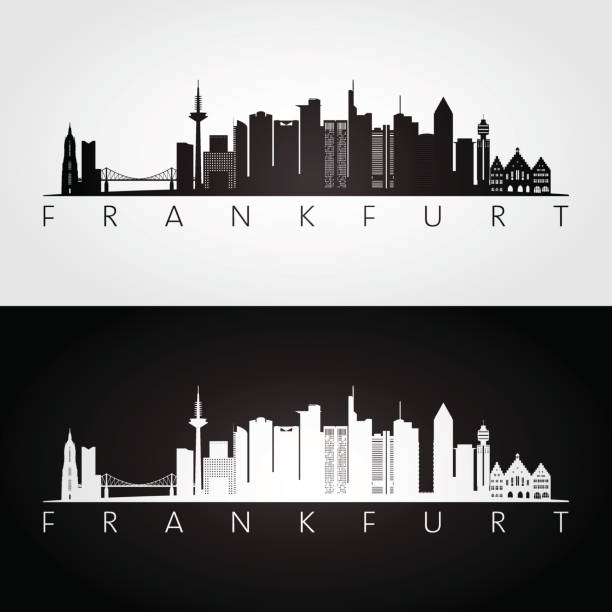 Frankfurt skyline and landmarks silhouette, black and white design, vector illustration. Frankfurt skyline and landmarks silhouette, black and white design, vector illustration. frankfurt main stock illustrations