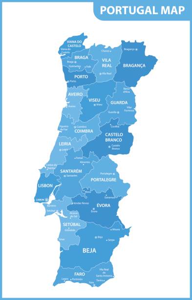 ilustrações de stock, clip art, desenhos animados e ícones de the detailed map of the portugal with regions or states and cities, capitals - funchal