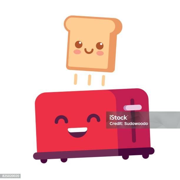 Funny Toast And Toaster - Arte vetorial de stock e mais imagens de Torradeira - Torradeira, Pão, Torrada