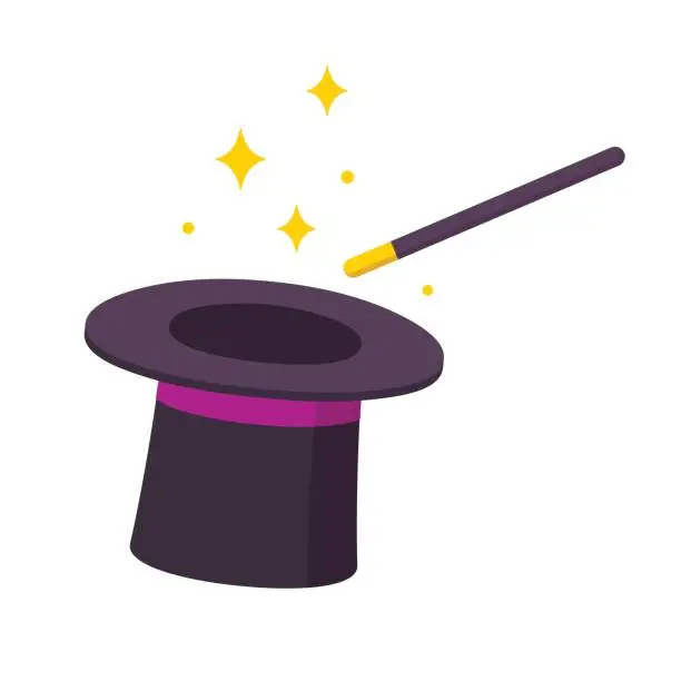 Vector illustration of Magic hat and wand