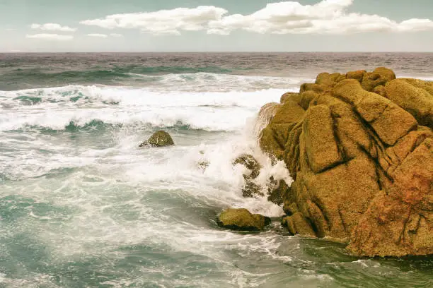 Vintage, sea, background, curious rocks, ,South Korea, wave,