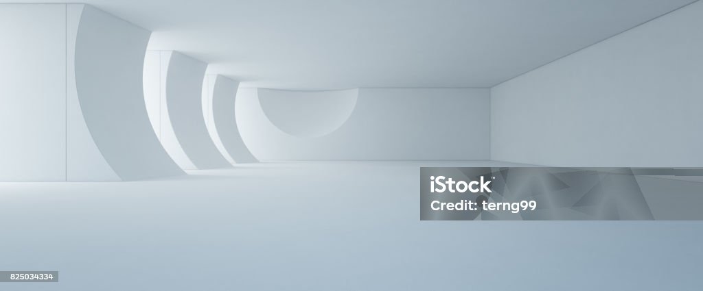 Design d’intérieur abstrait moderne blanc showroom avec plancher vide et un fond de mur en béton - Photo de Blanc libre de droits