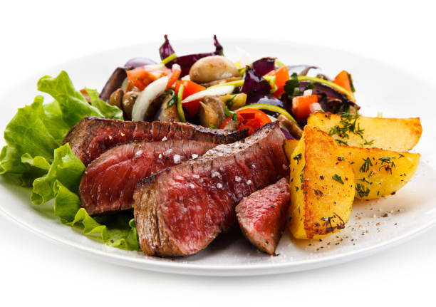 istock Grilled beefsteak with baked potatoes 825045286