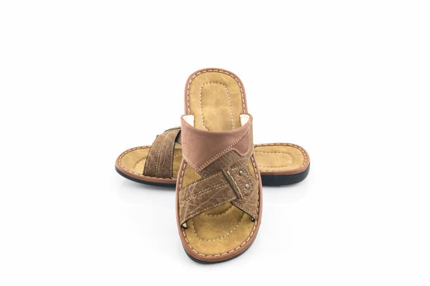 istock Men brown leather sandals or flip flop shoes. 825046836